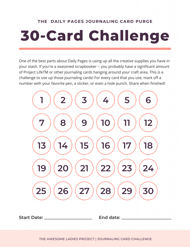 The Journaling Card Challenge PDF 30-Card Challenge PDF with circle numbers to mark off when finished